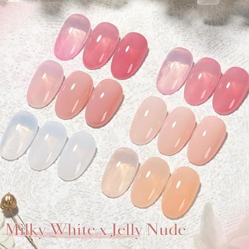 GAOY Milky White Jelly Nude Gel Nail Polish Set, 6 Transparent Colors Sheer Pink Orange Soak Off UV Light Cure Gel Polish Kit for Salon and Nail Art DIY at Home thumbnail 6