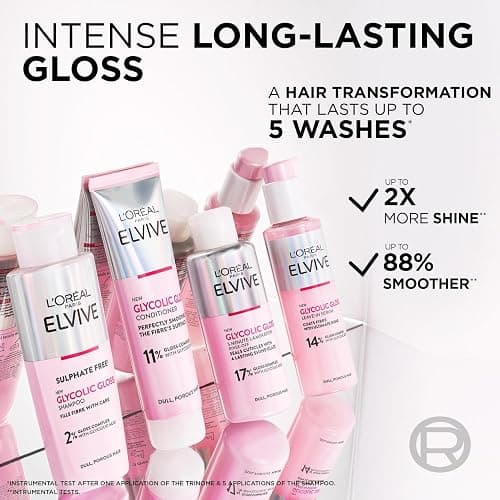 L'Oréal Paris Elvive Glycolic Gloss Shampoo, Conditioner & Treatment Set | Get The Shiniest Hair Of Your Life, Glossing Routine For Mirror-Like Shine, Rinse Off Treatment For Dull Porous Hair thumbnail 3