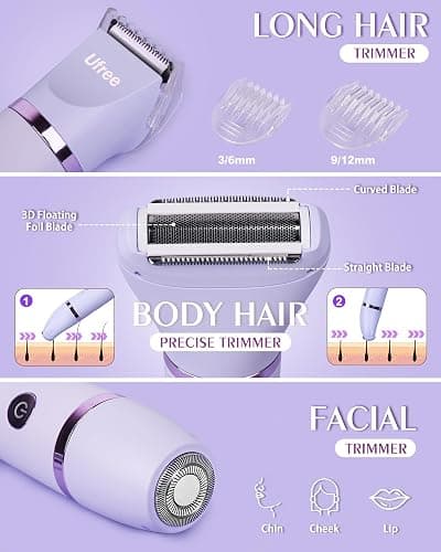 Ufree Bikini Trimmer Electric Razors for Women, Rechargeable Pubic Body Hair Trimmer Electric Shaver for Legs Body Hair, Bikini Shaver IPX7 Waterproof, Gifts for Women, Purple thumbnail 2