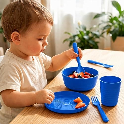 Muulaii 12 Pcs Kids Forks and Spoons, Plastic Kids Utensils Set, Blue | BPA free, Dishwasher Safe, PP Material, Brightly Colored, Easy to Grip, Sized for School Lunch Box, Fits from 2 Years Old thumbnail 2