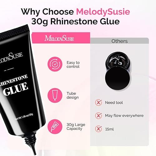 MelodySusie Rhinestone Glue Strong Hold 3D Gel Nail Art Nail Gem Glue 60g | Strong Adhesive 28+ Day Hold,Clear Gel,Gap Filling, Small Charms, Glitter, Pearls and Sequins, 3D Sculpting,UV/LED Cured thumbnail 7