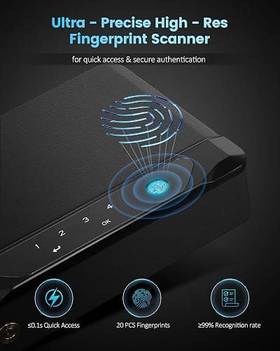 Adoreal Smart Biometric Gun Safe for Handguns, 4 Ways Quick-Access Fingerprint Gun Safe for Pistols, Fingerprint/Digital Keypad/Key/APP Gun Locks Box for 2 Guns, Sturdy Heavy Steel Construction thumbnail 8