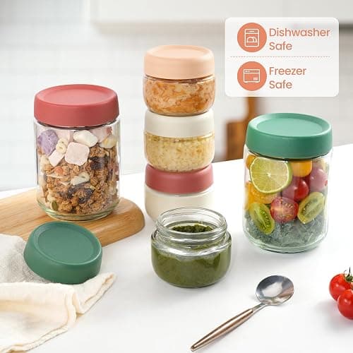 12Pack Overnight Oats Containers with Lids, 16oz, 8oz & 4oz Glass Jars with Airtight Lids, Wide mouth Mason Salad jars, Glass Food Storage Containers for Yogurt Chia Pudding Snacks Cereal & Spices thumbnail 6