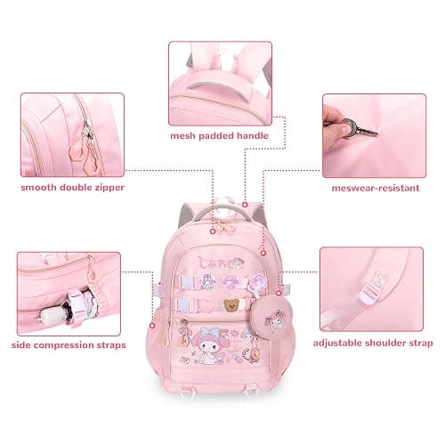 Roffatide Anime Kawaii Backpack with 12 Pcs Accessories Cartoon Travel Aesthetic New Semester Gifts Bag with Cute Pins Anti-Theft Laptop Backpack Travel Hiking Daypacks Rucksack thumbnail 6