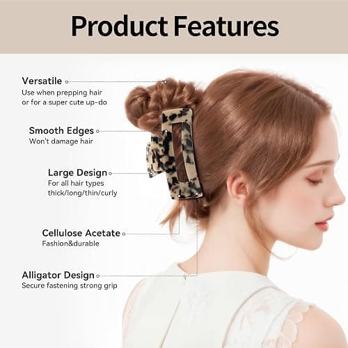 YIERSO Large Hair Claws Clips for Women, 4.33"Acetate Strong Hold Non-Slip | Jumbo Claw Stylish Hair Accessories for Thick/Nomal/Thin Curly Hair, 2Pack thumbnail 4