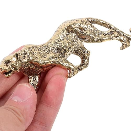 Veemoon Brass Gold Leopard Ornament Fengshui Metal Panther Figurines Table Lucky Animal Stuate Small Wealth Leopard Sculpture Mini Jungle Decoration for Office Tearoom Cupboard Decor thumbnail 4
