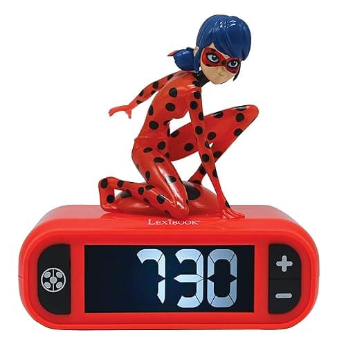LEXiBOOK - Miraculous Digital Alarm Clock with Night Light Snooze, Clock, Luminous Ladybug, Red Colour - RL800MI