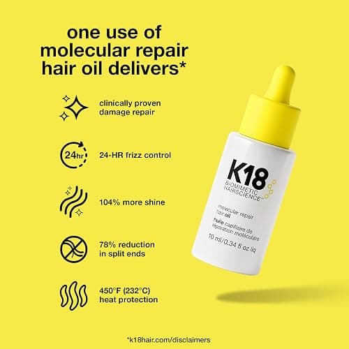K18 Molecular Repair Hair Oil, Weightless Oil for Stronger, Healthier Hair, Suitable For All Hair Types - 0.34 Fl Oz (Pack of 1) thumbnail 3