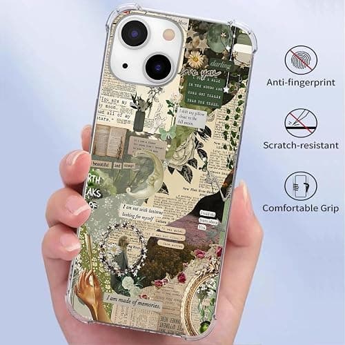 DTMWICD Literary Aesthetic Collage Case for iPhone 14/13, Cottagecore Green Nature, Trendy Cool Soft TPU Bumper Case for iPhone 14/13 thumbnail 3
