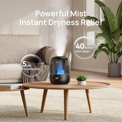 Dreo Humidifiers for Bedroom, 3L Top Fill 30H & 26dB Quiet Runtime for Large Room, Cool Mist Ultrasonic Humidifier with Humidity Sensor, Night Light for Home, Baby, Nursery, Plants, 360° Nozzle, Black thumbnail 6