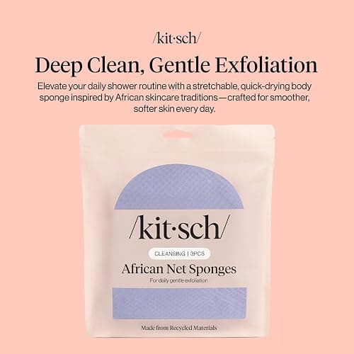 Kitsch African Net Sponge – Exfoliating Body Scrubber for Cleansing & Gentle Daily Exfoliation – Stretchable Bath Sponge for Hard-to-Reach Areas, Long-Lasting Shower Essential - Ocean Blue, 3 Pcs thumbnail 2