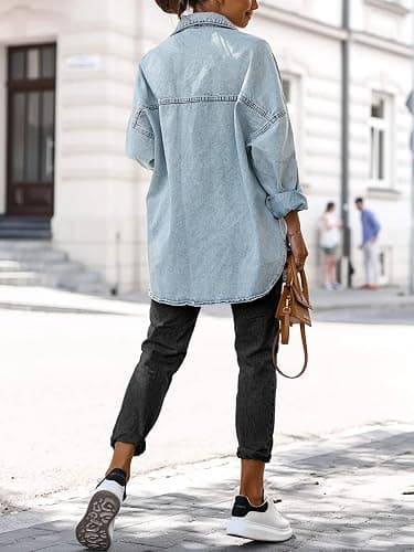 Saodimallsu Women's Oversized Denim Jackets Casual Button Down Long Boyfriend Jean Coats with Pockets thumbnail 5