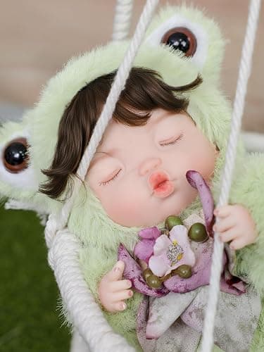 Reborn Baby Doll 10 Inch – Realistic Vinyl Sleeping Girl in Soft Green Frog Outfit – Comfort Doll Gift for Girls & Collectors thumbnail 7