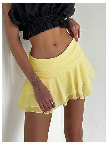 MakeMeChic Women's Cute Mini Skirt Tiered Layer Ruffle Sheer Flared Rave Party Going Out Skirts thumbnail 2