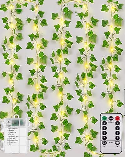 Joysing Efeu Lichterkette Innen 10M 100 LED Efeu Girlande mit Lichterkette Batteriebetrieben mit Fernbedienung Timer, 8 Modi Fake Efeu Lichterketten Wasserdicht Weihnachtsbeleuchtung fur Zimmer Aussen - Image 1