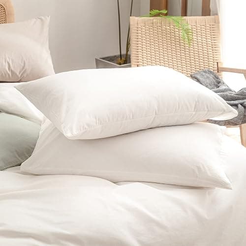 BESTOUCH Duvet Cover Set 100% Washed Cotton Linen Feel Super Soft Comfortable Chic Lightweight 3 PCs Home Bedding Set Solid Off White Queen thumbnail 7