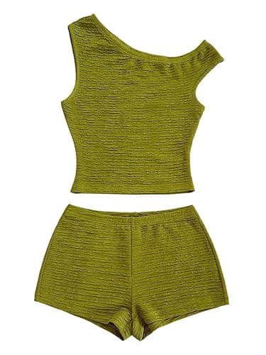 SOLY HUX Women's 2 Piece Striped Off The Shoulder Crop Tops and Mini Shorts Set Summer Y2K Going Out Outfits - Image 1
