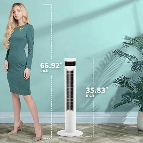 Antarctic Star Tower Fan Portable Floor Fans 85°Oscillating Fan 36'' Quiet Cooling 12H Timer Remote Control Standing Bladeless Electric 3 Speeds Wind 3 Modes Bedroom Office(36 inch, White) thumbnail 2