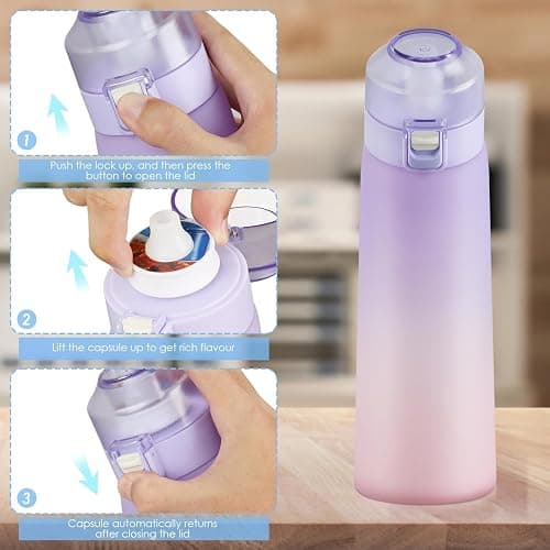 Sports Air scent Water Bottle Set 650 ML | with 12 Fruit scent Flavor pods & straw | flavored bottle in Pink，for kids, boys, girls | no calories, sugar-free thumbnail 6