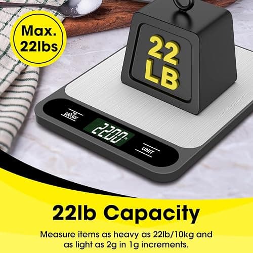 Mik-Nana Food Scale, 10kg/22lb Digital Kitchen Scale Weight Grams and Ounces for Baking Cooking Coffee Package Postage, 6 Units with Tare Function, LCD Display, Easy Clean Stainless Steel thumbnail 3