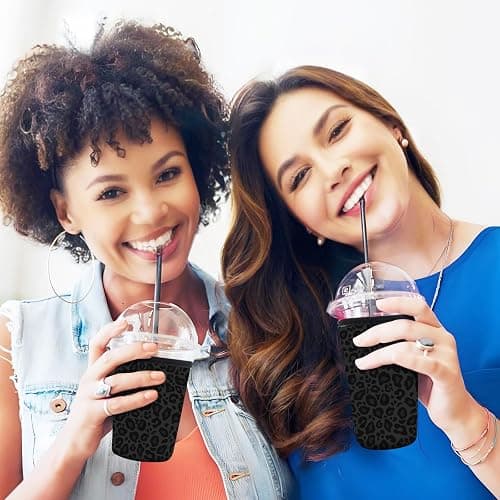 AUEKLLW 3 Pack Reusable Neoprene Insulator Sleeve for Iced Coffee Cups, Funny Coffee Cup Sleeves for 16-32oz Coffee cups, Cute Drink Sleeve for Cold Hot Beverages Cute Black Leopard thumbnail 2