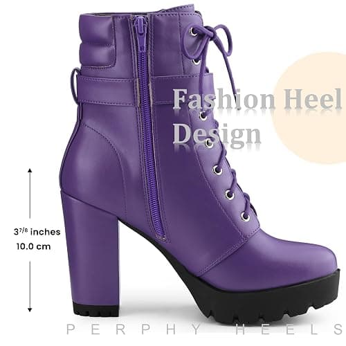 Perphy Platform Lace Up Chunky Heel Buckle Ankle Combat Boots for Women thumbnail 2