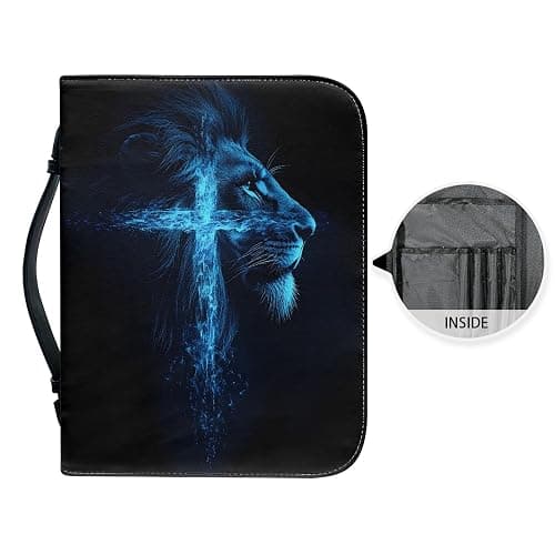 Xernbit Lion Cross Boys Bible Case Bible Cover for Men Leather Lion Print Bible Cover Leather Bible Case for Men Bible Carrier Blue Cross Bible Covers for Men Medium 9x6 thumbnail 5
