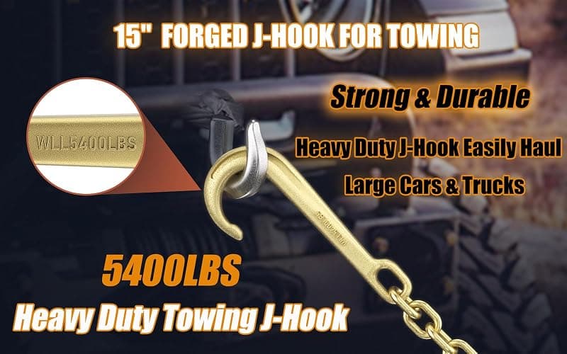 AODESTINY 2PCS 15" Heavy Duty J Hooks for Towing, Yellow Zinc Plated Tow J Hook Grade 70 Clevis J Hook for Transport Chain, 5400LBS Capacity Heavy Load thumbnail 5