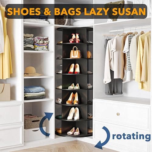 SpaceAid 7 Tier Rotating Shoe Rack Tower, Spinning Shoe Display Lazy Susan, Revolving 360 Shoe Rack Storage Round Carousel, Vertical Handbag Rotate Shoes Closet Organization (7-Tier Black) thumbnail 4