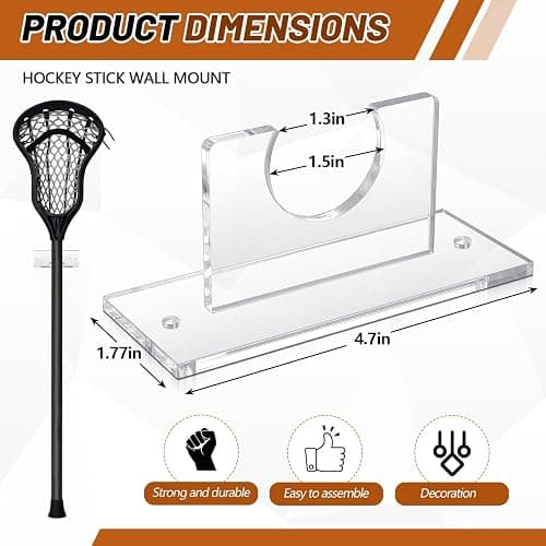 AceOrbit 1 Pcs Lacrosse Stick Wall Mount, Acrylic Standard Size Hockey Stick Wall Mount Ice Hockey Organizer Display Holder for Player's Room, Garage, Locker Space or Home Office (Clear) thumbnail 3