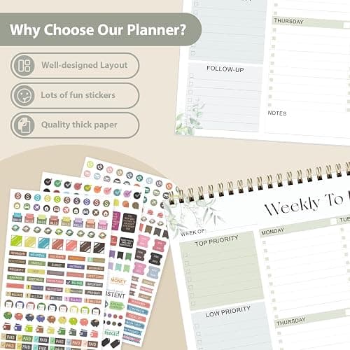Weekly To Do List Notepad, Undated Planner with 52 Sheets (8.5''x11''), Desk Weekly Planner for Women & Man, Home School & Work (Leaf) thumbnail 6