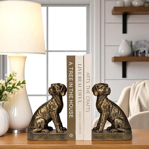Decorative Bookends for Shelves, Dog Book Ends for Heavy Books, Labrador Retriever Statues Bookends for Heavy Books with Anti-Slip Base Book Holders for Home Office Decor (Gold) thumbnail 2