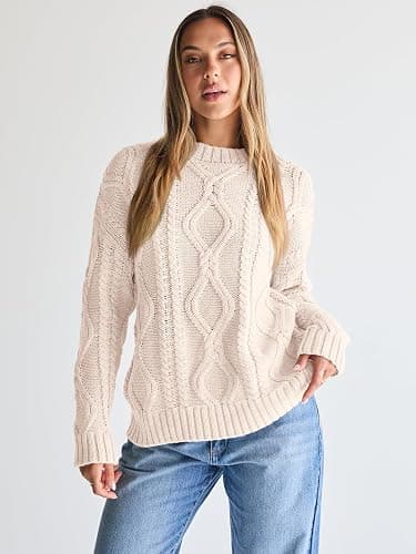 Trendy Queen Women's Oversized Cable Knit Crewneck Sweaters thumbnail 2