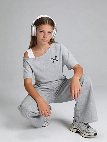 Kxuryueo Teen Girls Clothes Off the Shoulder Top and Wide Leg Pants Matching Outfit Set with Pockets Size 7-16 thumbnail 5