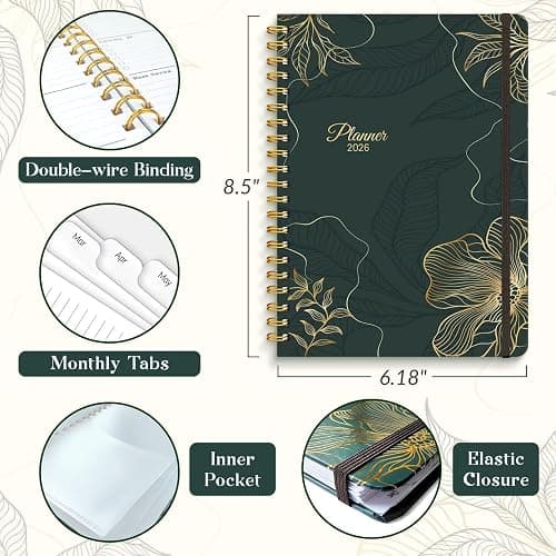 2026 Planner, A5 Weekly and Monthly Planners with Tabs, Spiral Bound Daily Calendar 2026 Planner, Agenda Organizers from Jan. to Dec., Hardcover Habit Tracker Journal 6.18" x 8.5" (Black Gold) thumbnail 3