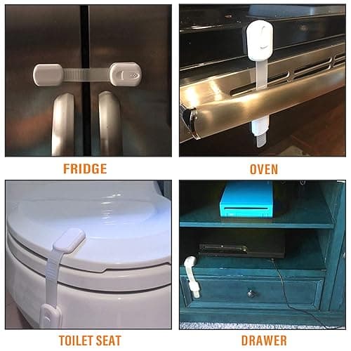 Goodv Child Safety Cabinet Locks - (10 Pack) Baby Proofing Latches to Drawer Door Fridge Oven Toilet Seat Kitchen Cupboard Appliance Trash Can with 3M Adhesive - Adjustable Strap No Drill No Tool - White thumbnail 4