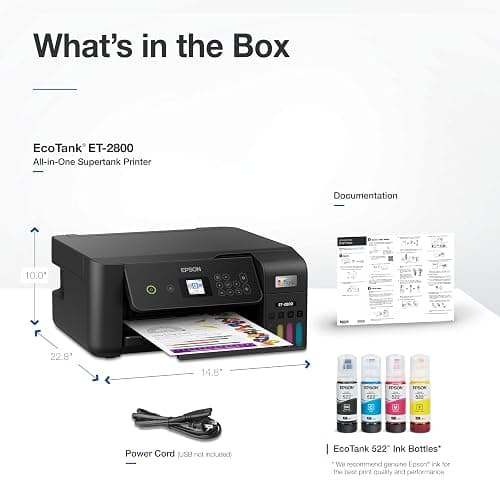 Epson EcoTank ET-2800 Wireless Color All-in-One Cartridge-Free Supertank with Scan and Copy, The Ideal Basic Home Printer - Black thumbnail 7