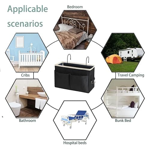Someteth Bedside Caddy Bedside Hanging Storage Basket Multi-Function Organizer Caddy for Bunk and Hospital Beds Dorm Rooms Bed Rails, Can be Placed Glasses Books Mobile Phones（Black） thumbnail 4