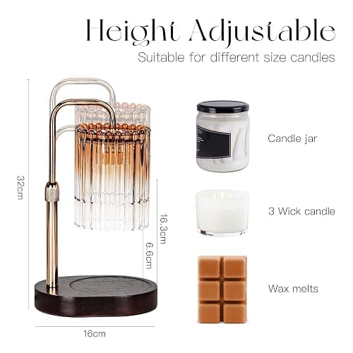 Candeldo Candle Warmer Lamp with Timer: Candle Warmers with 2 Bulbs Dimmable Height Adjustable Wax Melt House Warming Gifts New Home Bedroom Decor Gift for Women thumbnail 2