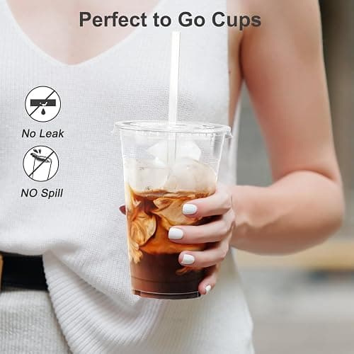 Dealusy 100 Pack - 20 oz Clear Plastic Cups with Lids and Straws, Sturdy & Food Safe Iced Coffee Cups with lids, Disposable Plastic Smoothie Cups for Cold Drinks thumbnail 5