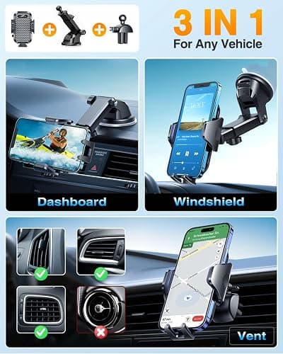 VANMASS Universal Car Phone Holder 2025【Strongest Suction & Military-Grade】Phone Holders for Your Car Windshield Dashboard Vent with【Patent & Safety Certs】Cell Phone Mount for iPhone Samsung Android thumbnail 7