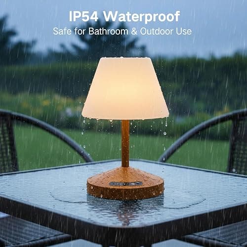 OUTON Rechargeable LED Shower & Table Lamp, Waterproof, USB Output, Stepless Dimming, 3 Colors, Power Indicator, Memory Function, Battery Operated Light for Home, Bathroom, Patio & Outdoor (Wood) thumbnail 6