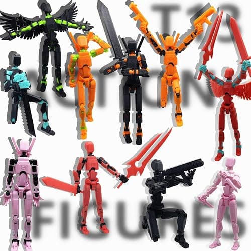 masijssa T13 3D Action Figures Set Titan 13 Action Figure Dummy 3D Printed Robo Multi-Jointed Movable Toy with Full Articulation for Collectors Desktop (Assembly Completed Pink White Figure + Dog) thumbnail 5
