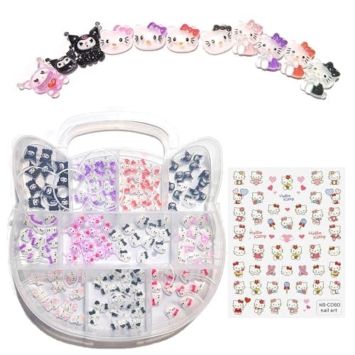 121 PCS Kitty Nail Charms Nail Art Stickers-Kawaii Nail Charms Nail Decorations for Nail Art Supplies 3D Flatback Resin Charms - Image 1