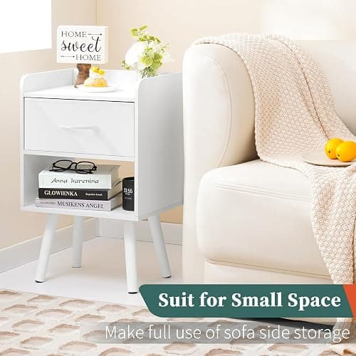 Yoobure Modern Nightstand with Drawer, Bedside Tables, Mid Century Nightstands with Open Storage Shelf, Wood Bedside Table, Small Night Stands for Bedrooms, 2-Tier Night Table thumbnail 8