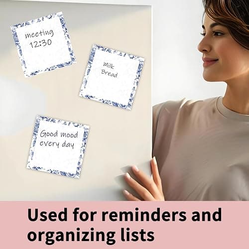 AHYUEJGDT Sticky Notes 3x3 Inch, 2 Pack Cute Pads, 50 Sheets Pad, Self-Stick Notepads for Office, School, Home, Easy Peel & Strong Adhesive Blue Floral Sketch thumbnail 5