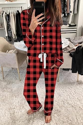 Aamikast Women's Pajama Sets Long Sleeve Button Down Sleepwear Nightwear Soft Pjs Lounge Sets thumbnail 2