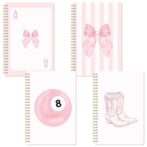 CNhoqc Pink Spiral Journal Notebook - 4 Pcs A5 Pink Watercolor Coquette Bow Lined Pages Hardcover Spiral Bound Journal Subject Notebook Work School Note Taking Supplies Women Men Birthday Graduation - Image 1