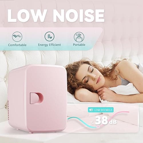 EUHOMY Mini Fridge, 4 Liter/6 Cans AC/DC Small Refrigerator for Skincare, Portable Cooler and Warmer for Skin Care, Cosmetics, Beverage, 4L Makeup Mini Fridge for Bedroom, Car, Office, Dorm, Pink thumbnail 6