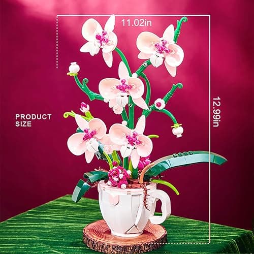 iixeal Pink Orchid Flower Building Set for Adults, Coffee Cup Orchid Botanical Collection Plant Building Kit, Home and Office Decor Gift for Christmas Day, Valentines, Birthday 567pcs thumbnail 8